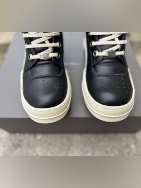 Rick Owens Black Leather Sneakers with Off-White Sole